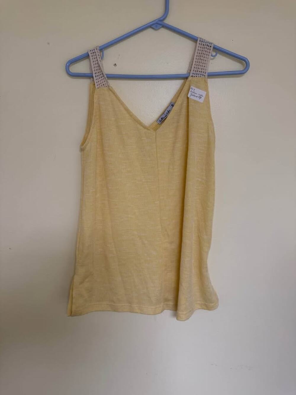 culture code Women’s Med Yellow Ribbed V-Neck Tank Top Crochet Straps ((as31b3)